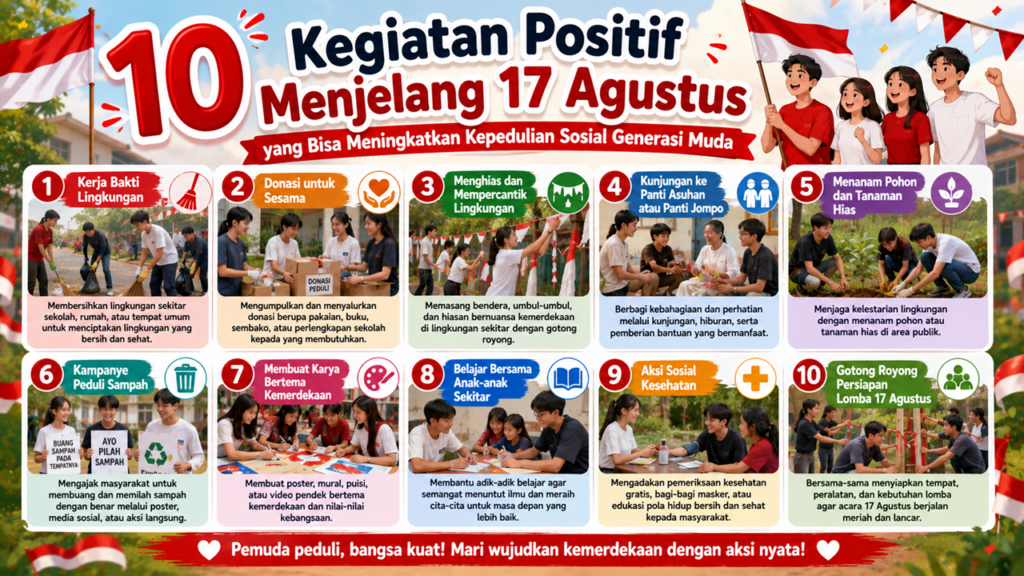 10 Kegiatan Kepedulian Sosial Generasi Muda Sambut HUT RI